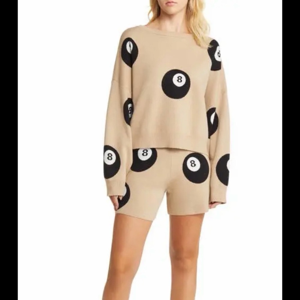 Dressed in LALA! Tan Sweater and Shorts Set with 8 Ball Design.